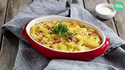 Fusilli au four aux poireaux et aux lardons