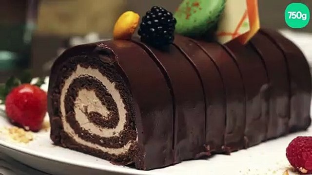 Bûche au chocolat et crème de marrons