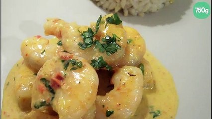 Les scampis au curry et son riz parfumé au bouquet garni