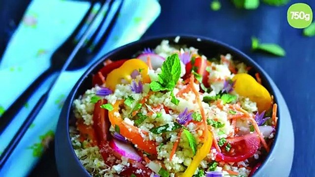 Taboulé de chou-fleur et crudités à la menthe