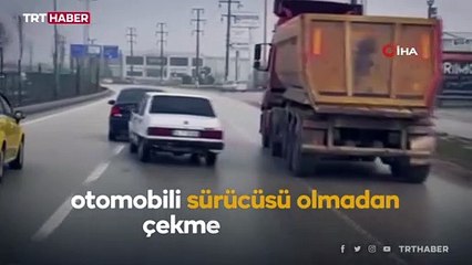 Arıza yapan aracı halatla çeken sürücüye ceza