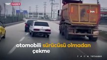 Arıza yapan aracı halatla çeken sürücüye ceza
