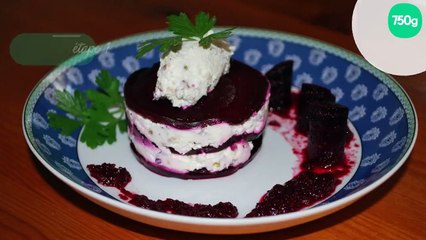 Milles-feuilles de betterave rouge et chèvre frais