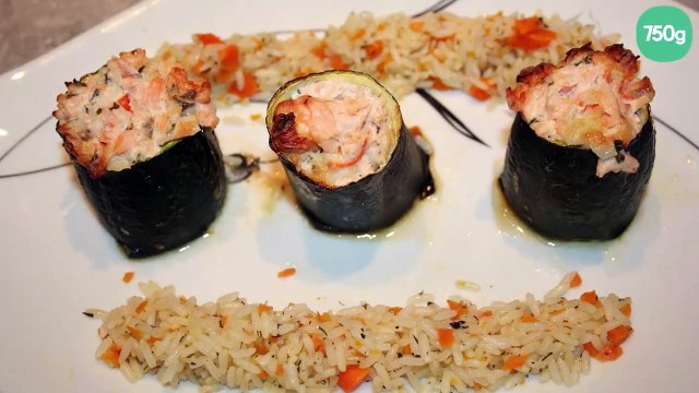 Courgettes farcies au saumon et chèvre chaud