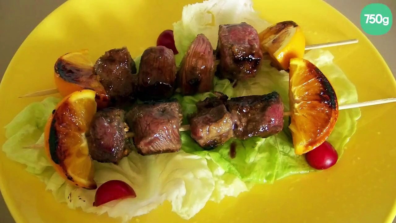 Brochettes de canard marinées à l'orange