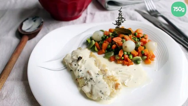 Filet de colin, jardinière printanière, sauce moutarde à l'estragon