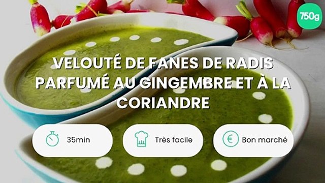 Velouté de fanes de radis parfumé au gingembre et à la coriandre