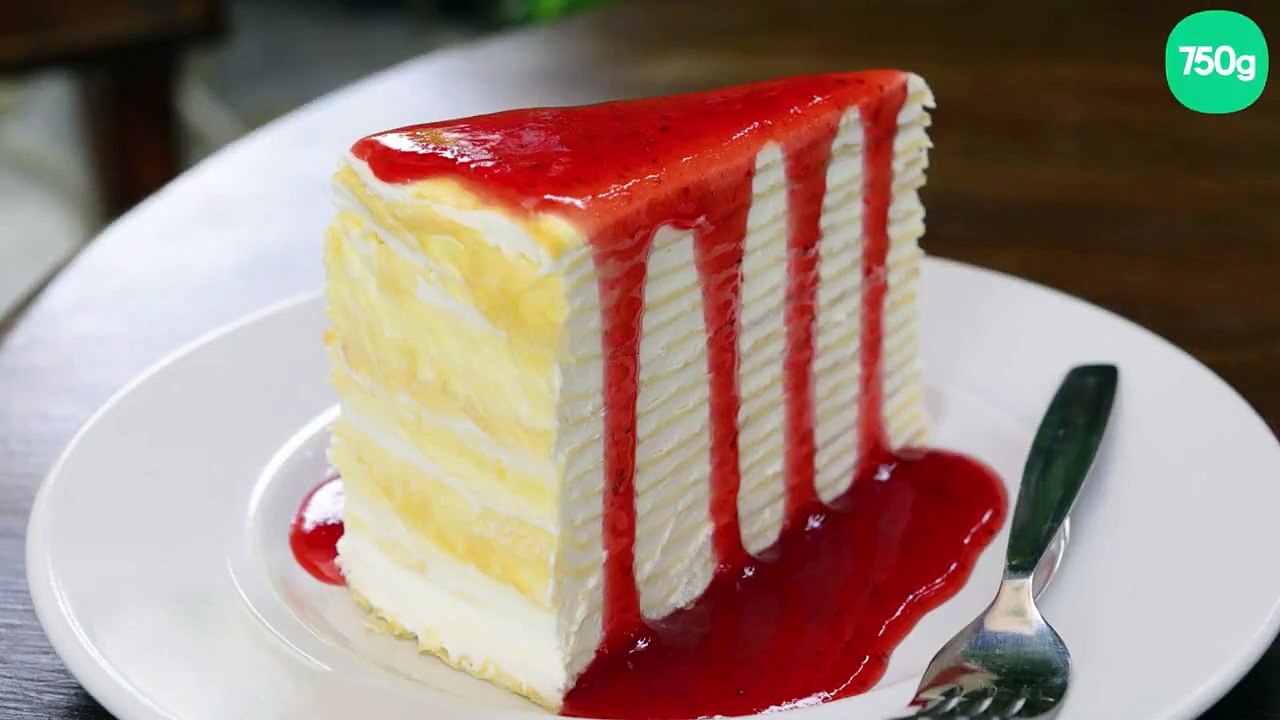 Gâteau de crêpes au citron et son coulis de fraises