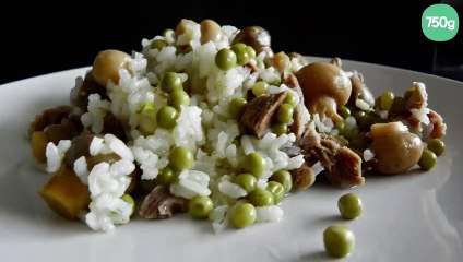 Risotto aux petits pois, champignons et au poulet... à la cocotte minute