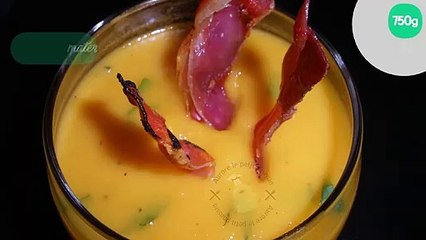 Gaspacho de melon grillé et chips de jambon italien