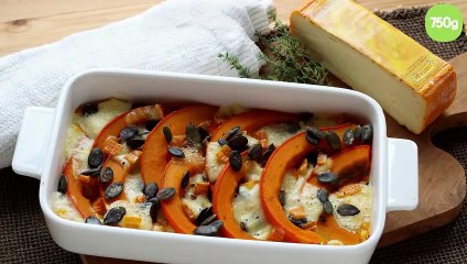 Скачать видео: Gratin de potimarron au Lingot d'Or et graines de courge