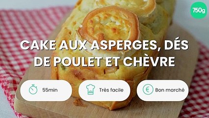 Cake aux asperges, dés de poulet et chèvre
