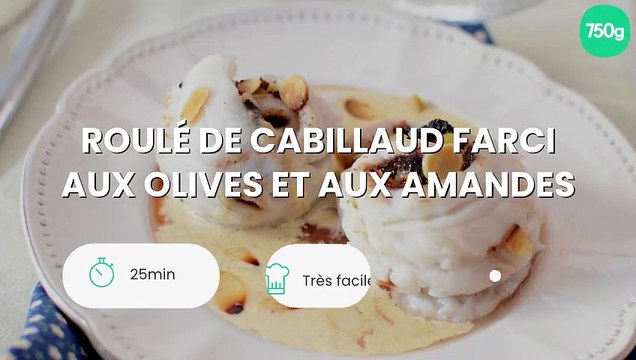 Roulé de cabillaud farci aux olives et aux amandes