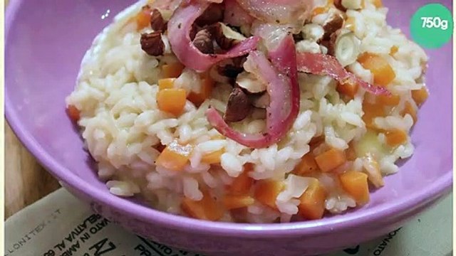 Risotto d'automne au potiron, pancetta et noisettes