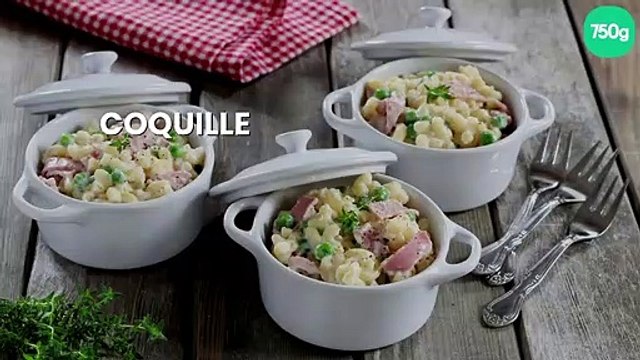 Coquillettes 3 minuti à la sauce béchamel, jambon et petits pois