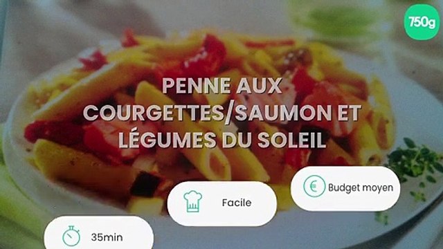 Penne aux courgettes/saumon et légumes du soleil