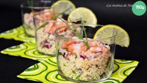 Verrines de taboulé aux crevettes, citron vert et oignon rouge