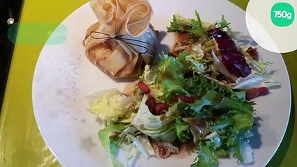 Aumônières au chèvre, oignons et lardons