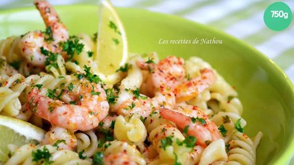 Spirelli aux scampis marinés au citron, à l'ail et piment d'Espelette