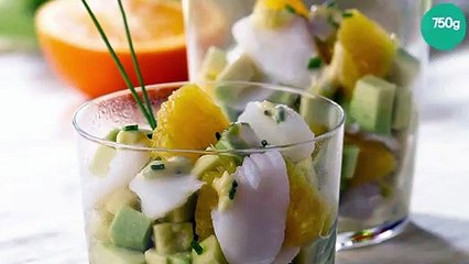 Verrine de cabillaud, d'avocat et d'orange