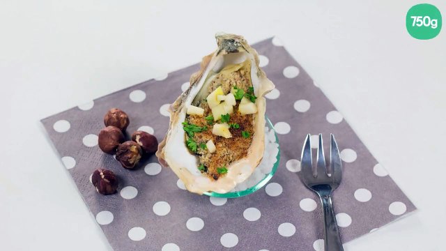 Huîtres gratinées à la chapelure de noisette et dès de pommes