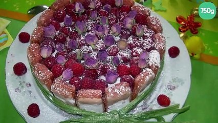 Charlotte aux framboises et biscuits roses de Reims