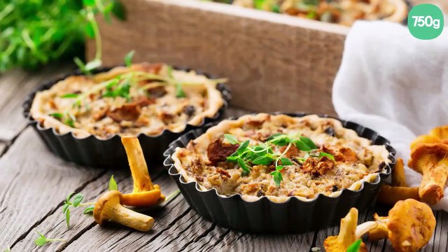 Quiche au lait ribot, champignons, lardons, boursin