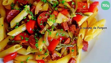 Pâtes au chorizo, poivron et salicorne