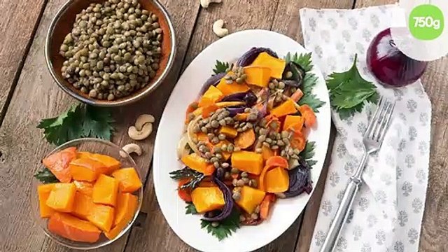 Salade de lentilles au potimarron et aux noix de cajou
