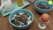 Porridge aux perles du Japon, lait d'amande, noix de pecan et myrtilles