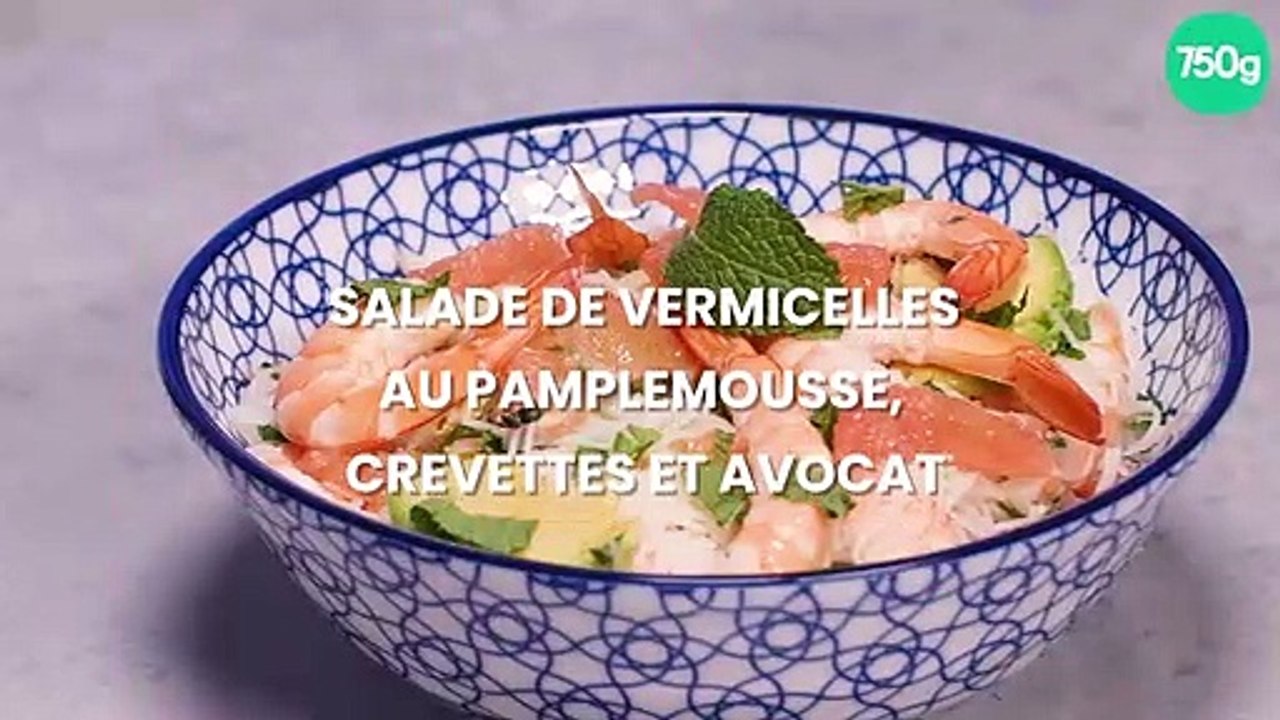 Salade de vermicelles de riz au pomelos, crevettes et avocat
