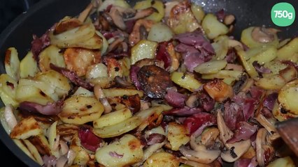 Poêlée de pommes de terre, gésiers, champignons