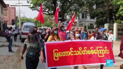 Myanmar protestors paint towns red as Russia warns EU against further sanctions