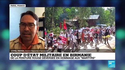 Coup d'État militaire en Birmanie : de la peinture rouge déversée en hommage aux "martyrs"