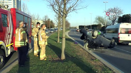 Kartal'da park halinde duran araç kaza sonrası takla atarak yola savruldu: 1 yaralı