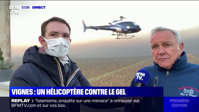 Un hélicoptère survole les vignobles de Bourgogne pour éviter le gel