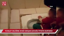 Tuvalet deliğine ayağı sıkışan çocuğu itfaiye kurtardı