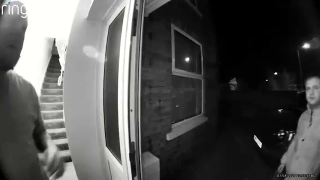 Dramatic doorbell footage shows terrifying moment three men banged on strangers' door late at night - and then barged in with metal bars in attempt to steal victim's dogs