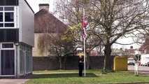 WSFRS Station Commander Barraclough lowers the Union Flag to half mast in honour of HRH Prince Phillip passing today