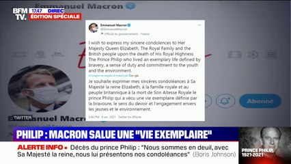 Mort du prince Philip: Emmanuel Macron exprime ses condoléances à la famille royale et au peuple britannique