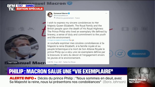 Mort du prince Philip: Emmanuel Macron exprime ses condoléances à la famille royale et au peuple britannique