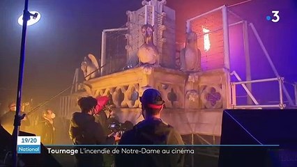 Avec Jean-Jacques Annaud, sur le tournage de "Notre-Dame brûle"