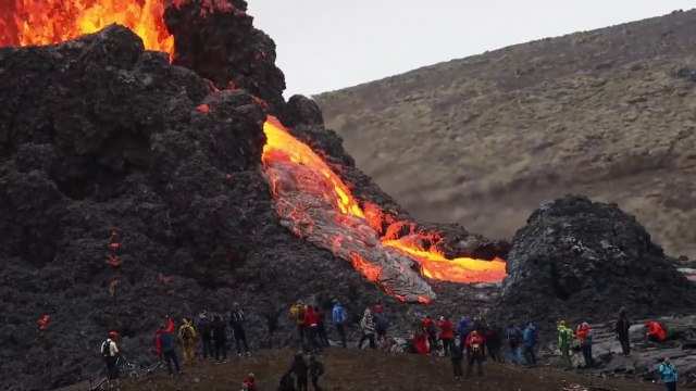 Footage of the Icelandic volcano eruption in Fagradalsfjall mountains - Iceland