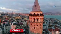 Galata Kulesi gün batımı manzarası ile havadan görüntülendi