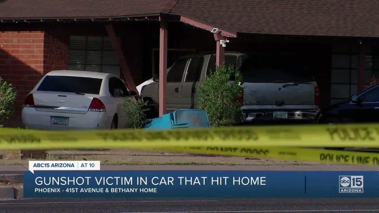 FD: Woman shot multiple times, injured after being in vehicle that crashed into Phoenix home