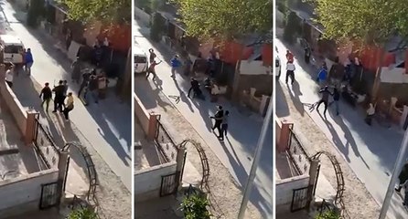 Komşuların taşlı sopalı kavgası kamerada