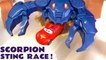 Scorpion Sting Race with Disney Cars Lightning McQueen versus Hot Wheels Marvel Superheroes in this Family Friendly Funny Funlings Race Full Episode Video for Kids from Kid Friendly Family Channel Toy Trains 4U