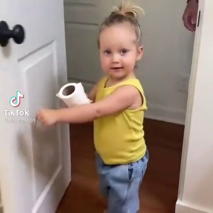 Little girl looks funny at her mom's prank