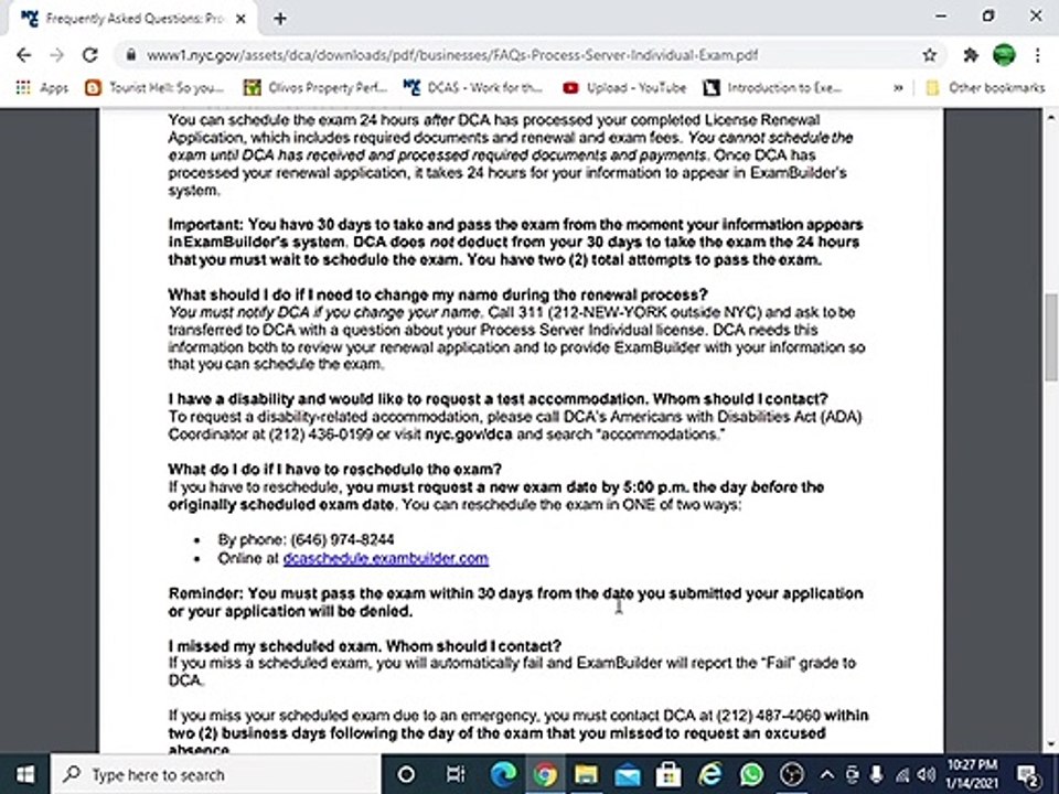 Process server exam process to take test