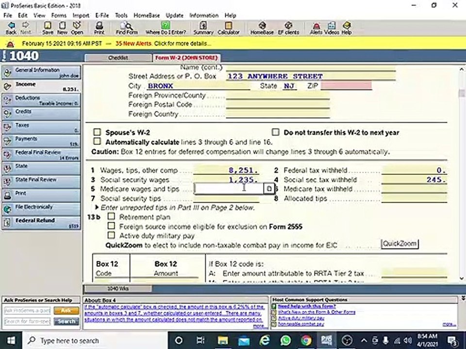 How to fill out W2 proseries basic